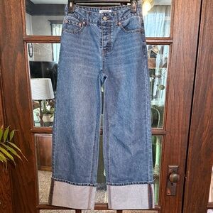 RSQ Womens High Rise Wide Leg Cuff Jeans Medium Wash Button Fly Size 23